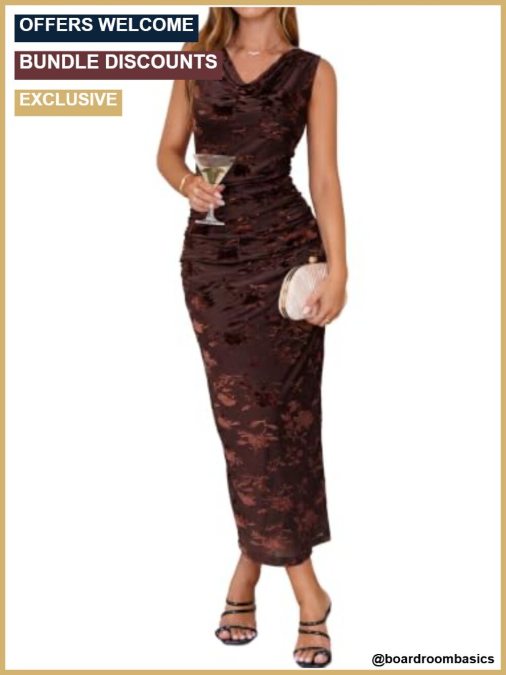 Velvet Burnout Floral Mesh Cowl Neck Maxi Dress Sleeveless Bodycon Ruched